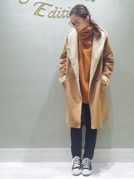 「Another Edition」｜「アイテム（ムートンコート）」を使った、MIYAMAEさん（レディース・156cm）の秋コーディネート