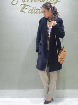 「ロックT」｜「アイテム（ムートンコート）」を使った、MIYAMAEさん（レディース・156cm）の冬コーディネート