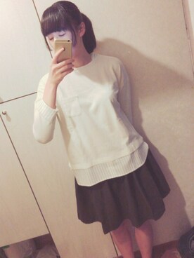 「tiptop（ティップトップ）のアイテム（シャツ/ブラウス、ホワイト系）」を使った、淡雪とわさん（レディース・168cm）の冬コーディネート