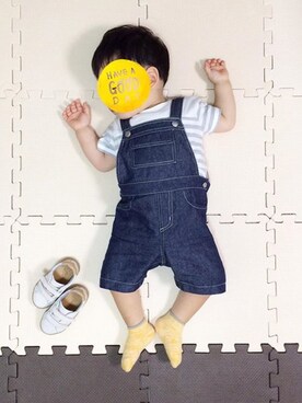 「COMME CA ISM（コムサイズム）のアイテム（サロペット/オーバーオール）」を使った、Kouchachaさん（キッズ・80cm）の夏コーディネート