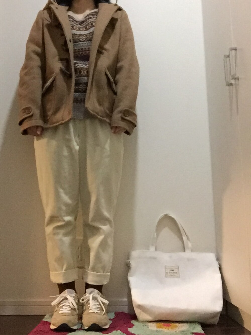 「RETRO GIRLのアイテム（ダッフルコート、ブラウン系）」を使った、ちびぼぶさん（レディース・152cm）の冬コーディネートの1枚目の写真