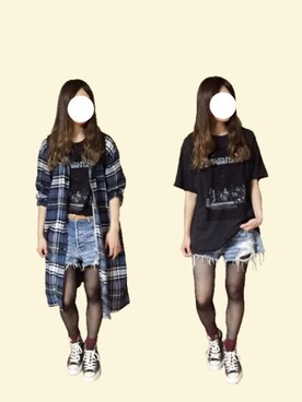 「バンドT」｜「アイテム（シャツワンピース）」を使った、しらたきさん（レディース・161cm）の秋コーディネート