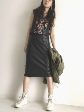 「レザースカート」｜かじぃさん（レディース・168cm）の夏コーディネート