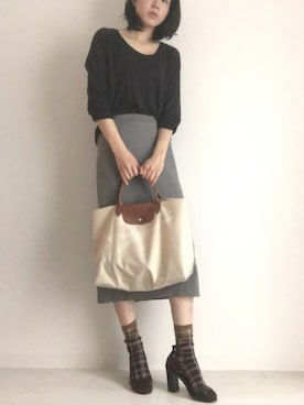 「LONGCHAMP（ロンシャン）のアイテム」を使った、かじぃさん（レディース・168cm）の秋コーディネート