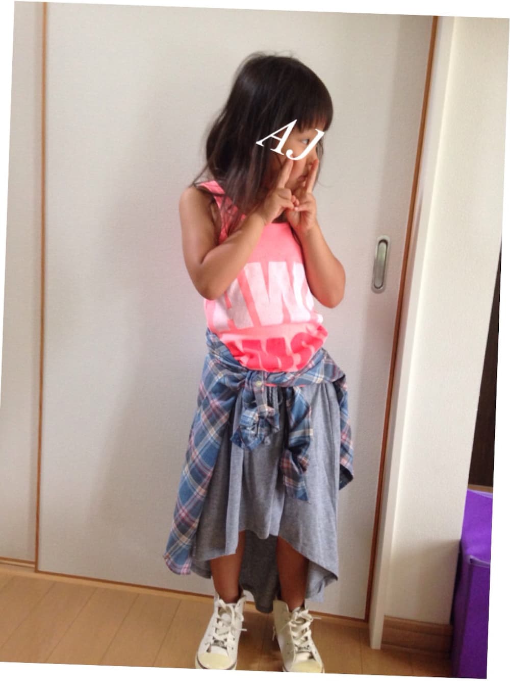 「ロングスカート、腰巻、女の子」｜「OLD NAVYのアイテム（タンクトップ、ピンク系）」を使った、anjairさん（キッズ・110cm）の夏コーディネートの1枚目の写真