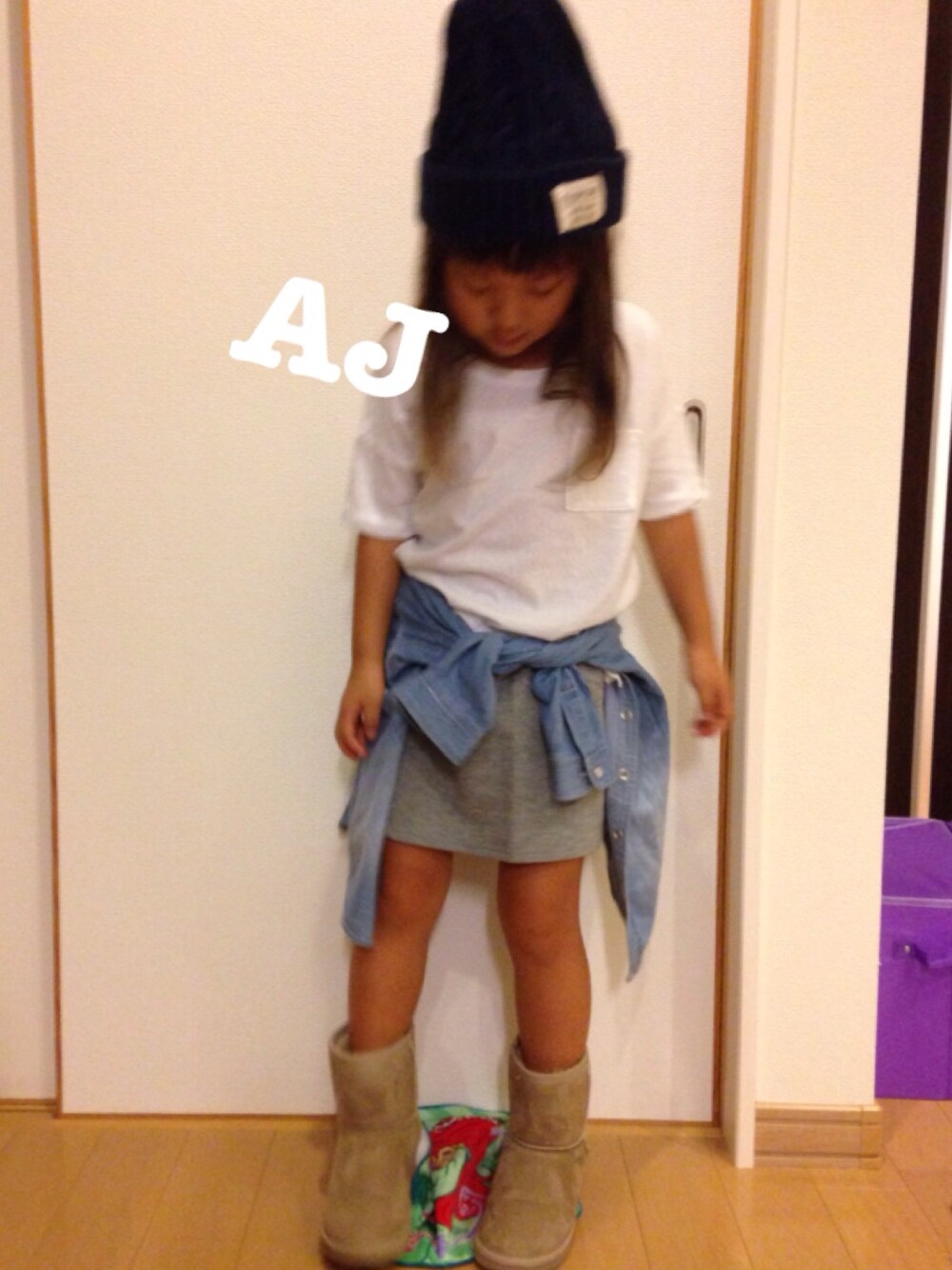 「キッズコーデ、プチプラ、5歳、女の子、無地T、おんまゆ」｜「OLD NAVYのアイテム（Tシャツ/カットソー、ホワイト系）」を使った、anjairさん（キッズ・110cm）の夏コーディネートの1枚目の写真