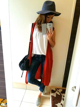 「ロングニット」｜「アイテム（その他アウター）」を使った、by.tさん（レディース・164cm）の秋コーディネート
