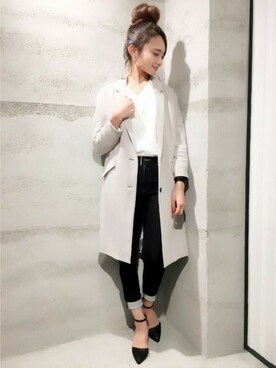 「JEANASIS（ジーナシス）のDENIMシルキースキニーパンツ/715842 （デニムパンツ）」を使った、JEANASIS 静岡パルコ店STAFFさん（レディース・162cm）の春コーディネート