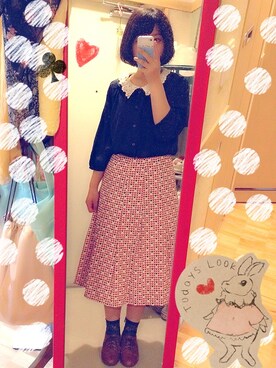 「no brand（ノーブランド）のskirt（スカート、レッド系）」を使った、wankoさん（レディース・153cm）の夏コーディネート