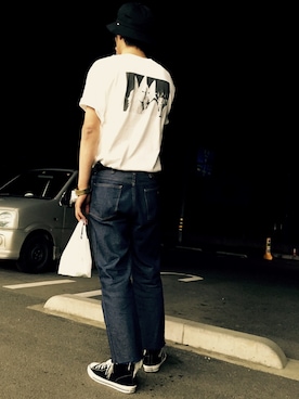 「不明のアイテム（Tシャツ/カットソー、ホワイト系）」を使った、m.@さん（メンズ・180cm）の春コーディネート