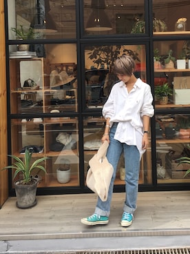 「アイテム（バッグ、ホワイト系）」を使った、MIZUKI AMANOさん（レディース・158cm）の秋コーディネート