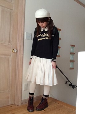 「ロゴニット」｜「アイテム（ハンチング/ベレー帽）」を使った、キラ☆キラさん（レディース・156cm）の冬コーディネート