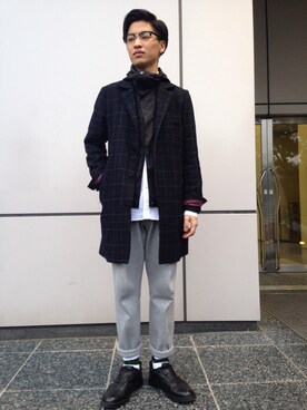 「UNIVERSAL PRODUCTS（ユニバーサルプロダクツ）のUNIVERSAL PRODUCTS / SWEAT PANTS（その他パンツ、グレー系）」を使った、Miyamoto Takeshiさん（メンズ・171cm）の冬コーディネート