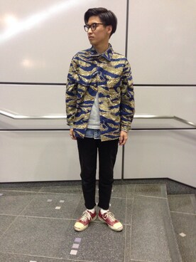 「Winiche & Co.（ウィニッチェアンドコー）のCustom Jungle JKT（カバーオール、ブルー系）」を使った、Miyamoto Takeshiさん（メンズ・171cm）の冬コーディネート