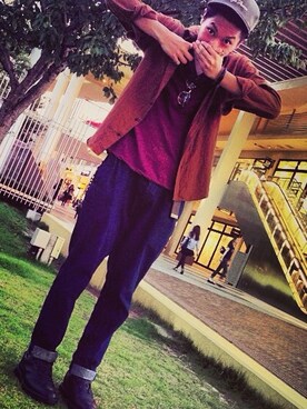 「アイテム（スニーカー、ブラック系）」を使った、Miyamoto Takeshiさん（メンズ・171cm）の冬コーディネート