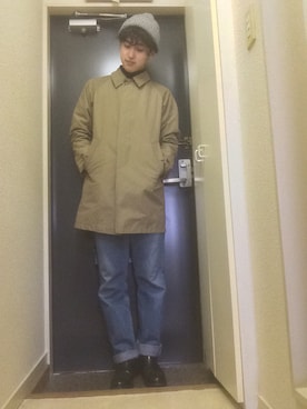 「BEAMS PLUS（ビームスプラス）のアイテム（ステンカラーコート）」を使った、10mi006さん（メンズ・174cm）の秋コーディネート