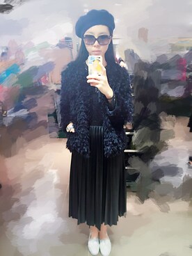 「blue」｜「アイテム（その他アウター）」を使った、Lily Chuさん（レディース・174cm）の冬コーディネート
