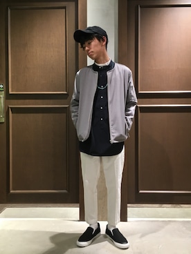 「ノーカラージャケット」｜「アイテム（MA-1）」を使った、もちたくさん（メンズ・170cm）の春コーディネート