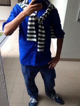 「WEGO（ウィゴー）のアイテム（シャツ/ブラウス、ブルー系）」を使った、きだ   りょーたさん（メンズ・163cm）の秋コーディネート