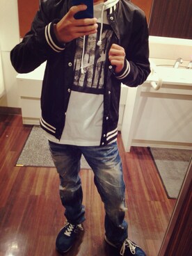 「WEGO（ウィゴー）のアイテム（ナイロンジャケット、ブラック系）」を使った、きだ   りょーたさん（メンズ・163cm）の秋コーディネート