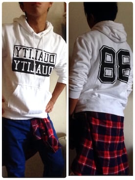 「WEGO（ウィゴー）のアイテム（パーカー、ホワイト系）」を使った、きだ   りょーたさん（メンズ・163cm）の秋コーディネート