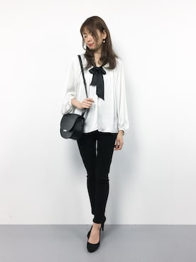「ボウタイブラウス」｜miyaseさん（レディース・165cm）の秋コーディネート
