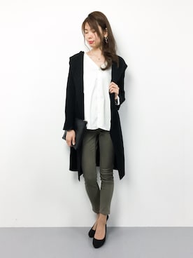 「ロングニット」｜「アイテム（その他アウター）」を使った、miyaseさん（レディース・165cm）の秋コーディネート