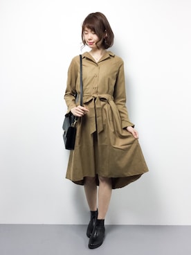 「amelier MAJESTIC LEGON（アメリエルマジェスティックレゴン）のアイテム（シャツワンピース）」を使った、miyaseさん（レディース・165cm）の秋コーディネート