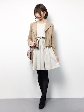 「パールアクセ」｜「アイテム（ライダースジャケット）」を使った、miyaseさん（レディース・165cm）の秋コーディネート