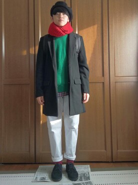 ハンチング ベレー帽を使った 緑のニット のメンズ人気ファッションコーディネート Wear