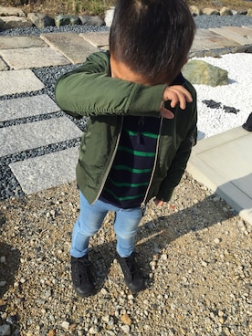 「息子」｜「アイテム（ミリタリージャケット）」を使った、じみぃさん（キッズ・110cm）の冬コーディネート