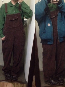 「Carhartt（カーハート）のアイテム（マウンテンパーカー、ブルー系）」を使った、むらあさん（レディース）の冬コーディネート