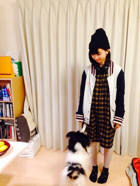 「シャツワンピ」｜「アイテム（スタジャン）」を使った、bouxxxさん（レディース・155cm）の秋コーディネート