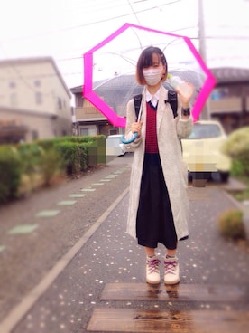 「アイテム（ベスト、レッド系）」を使った、bouxxxさん（レディース・155cm）の夏コーディネート