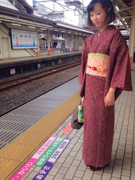 「アイテム（水着/着物・浴衣、レッド系）」を使った、bouxxxさん（レディース・155cm）の秋コーディネート