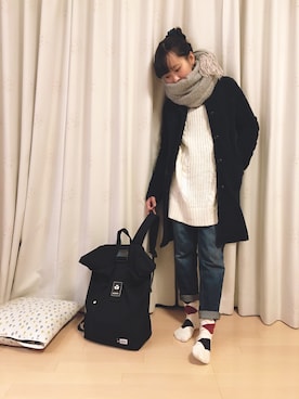 「ロングニット」｜「アイテム（ダウンジャケット/コート）」を使った、bouxxxさん（レディース・155cm）の秋コーディネート