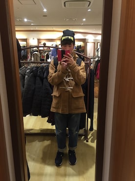 「アイテム（ダッフルコート、オレンジ系）」を使った、ゆっくんさん（メンズ・178cm）の冬コーディネート