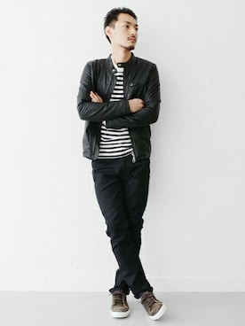 「URBAN RESEARCH（アーバンリサーチ）のアイテム（ライダースジャケット）」を使った、takuさん（メンズ・178cm）の秋コーディネート