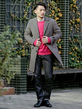 「URBAN RESEARCH（アーバンリサーチ）のアイテム（チェスターコート）」を使った、takuさん（メンズ・178cm）の冬コーディネート