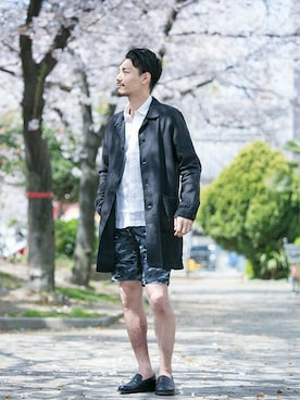 「迷彩」｜「アイテム（ステンカラーコート）」を使った、takuさん（メンズ・178cm）の春コーディネート