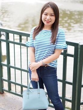 「blue」｜「アイテム（ハンドバッグ）」を使った、Sissiさん（レディース・157cm）の秋コーディネート