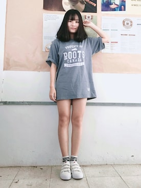 「Roots Canadaのアイテム（トップス）」を使った、Hsuさん（レディース・156cm）の秋コーディネート