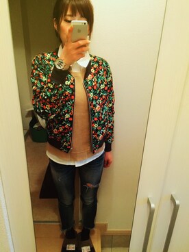 「Ungrid（アングリッド）のフレイドヘムストスリ（デニムパンツ）」を使った、suuさん（レディース・158cm）の春コーディネート