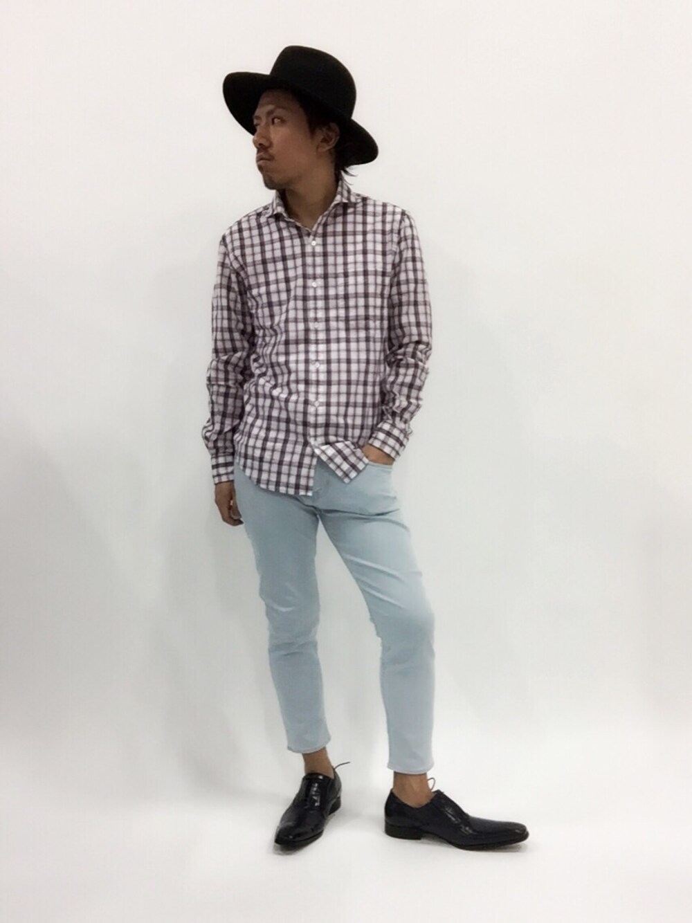 「ネルシャツ、ローファー、革靴、９部丈」｜「SHIPSのSC:SEMI WIDE8 KARAMI CHK LS（シャツ/ブラウス、レッド系）」を使った、B-chanさん（メンズ・168cm）の春コーディネートの1枚目の写真