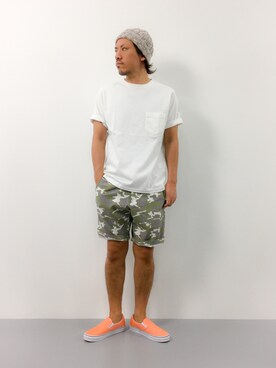 「BEAMS PLUS（ビームスプラス）のアイテム（Tシャツ/カットソー）」を使った、B-chanさん（メンズ・168cm）の夏コーディネート