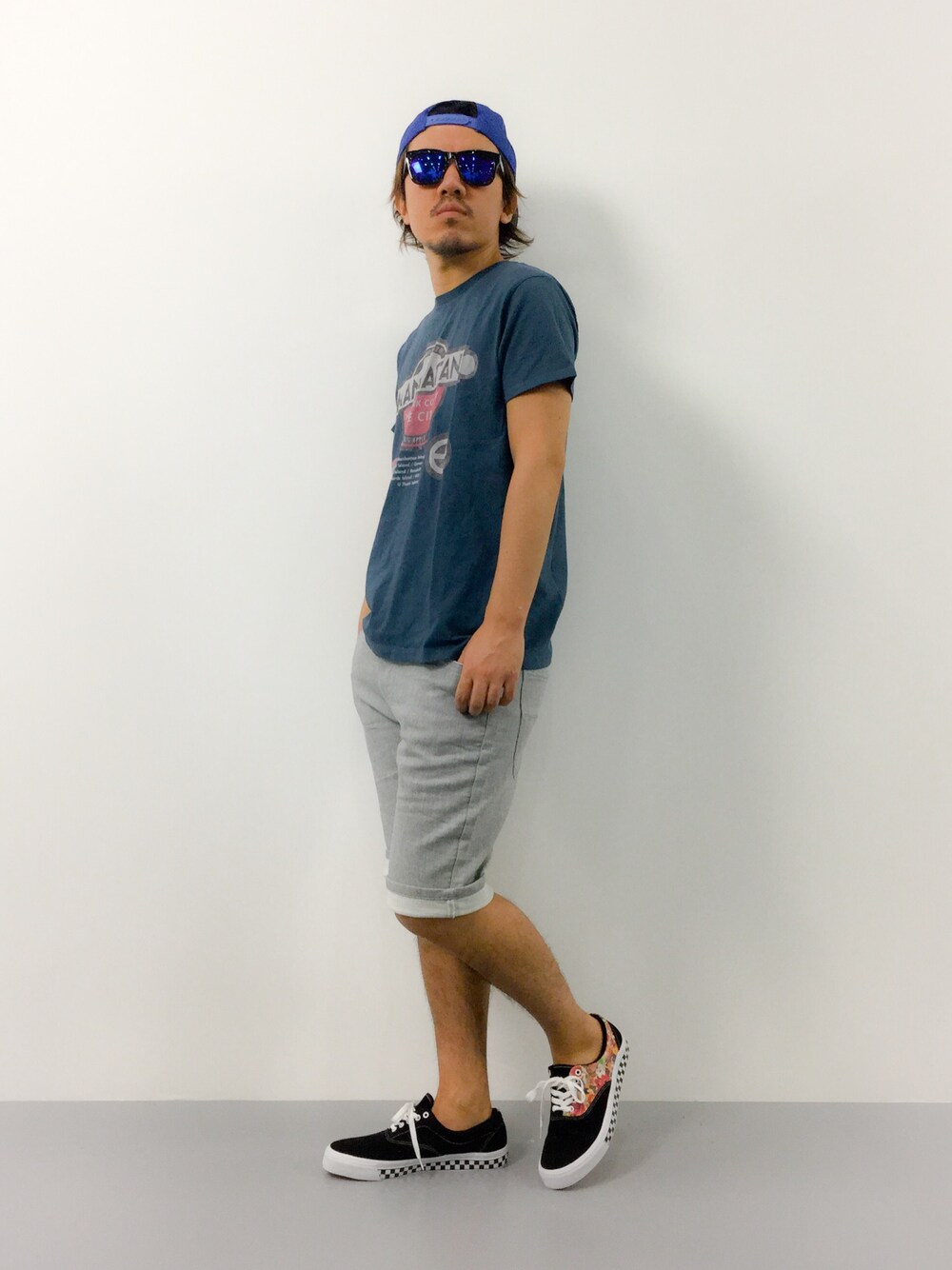 「デッキシューズ、rehacer、CAMBIO、L.H.P、UPSTART」｜「L.H.PのLHP/エルエイチピー/BEEN TRILL/ビーントゥリル/Baseball Cap（キャップ、ブルー系）」を使った、B-chanさん（メンズ・168cm）の夏コーディネートの1枚目の写真