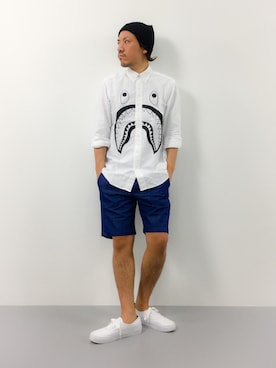 「Lui's（ルイス）のアイテム（ニットキャップ/ビーニー）」を使った、B-chanさん（メンズ・168cm）の夏コーディネート