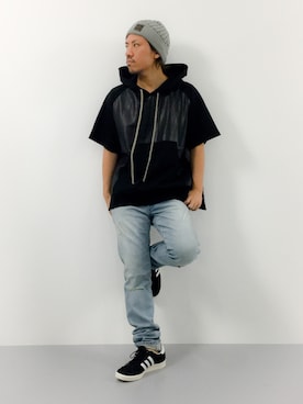 「NANO universe（ナノユニバース）のアイテム（ニットキャップ/ビーニー）」を使った、B-chanさん（メンズ・168cm）の夏コーディネート