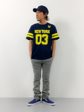 「HLNA（エイチエルエヌエー）のアイテム（キャップ）」を使った、B-chanさん（メンズ・168cm）の夏コーディネート