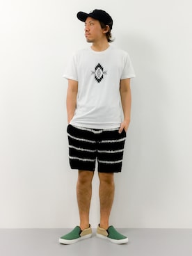 「MEN'S MELROSE（メンズメルローズ）のアイテム（スニーカー）」を使った、B-chanさん（メンズ・168cm）の夏コーディネート